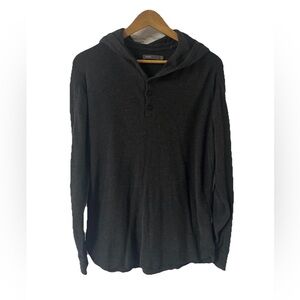 Vince Shirt Mens L Gray Henley Hoodie Pullover Waffle Thermal Knit Cotton Solid